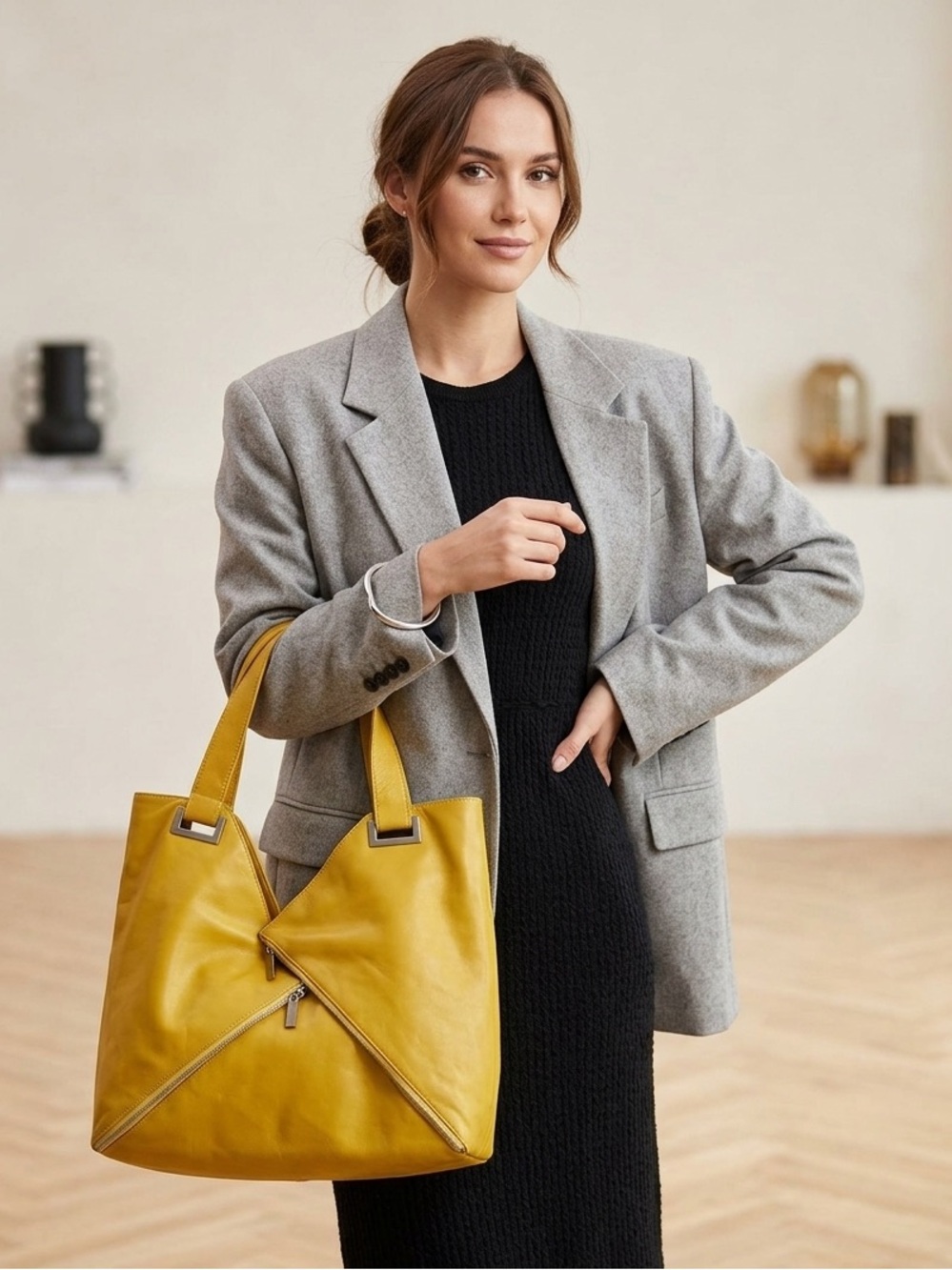 Vintage Kooba Large Yellow Rider Tote Bag